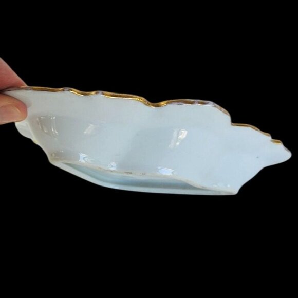 Antique Heart Porcelain Ashtray w/ Hand Painted Windmill & Gilt Scrolls 1910s–30 - Picture 7 of 9